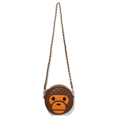 A BATHING APE Microfiber Synthetic Leather Small Round Bag, Shoulder Bag, Crossbody Bag Medium Women's Coffee