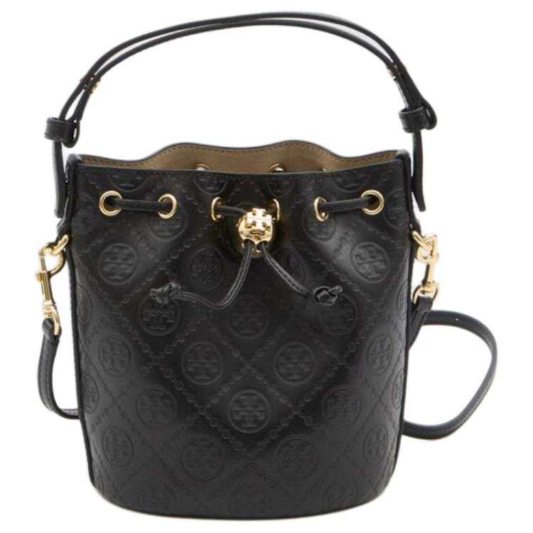 TORY BURCH TORY BURCH T Monogram Leather Mini Bucket Bag Black