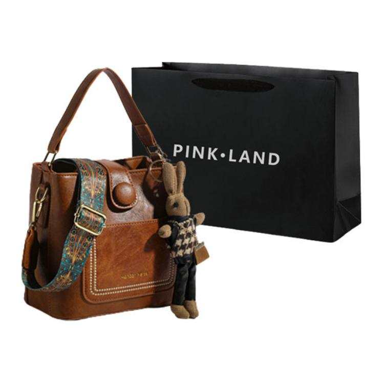 PINK·LAND Pu Bucket Bag, Shoulder Bag, Crossbody Bag Women's Caramel/Red Brown/Black/Green