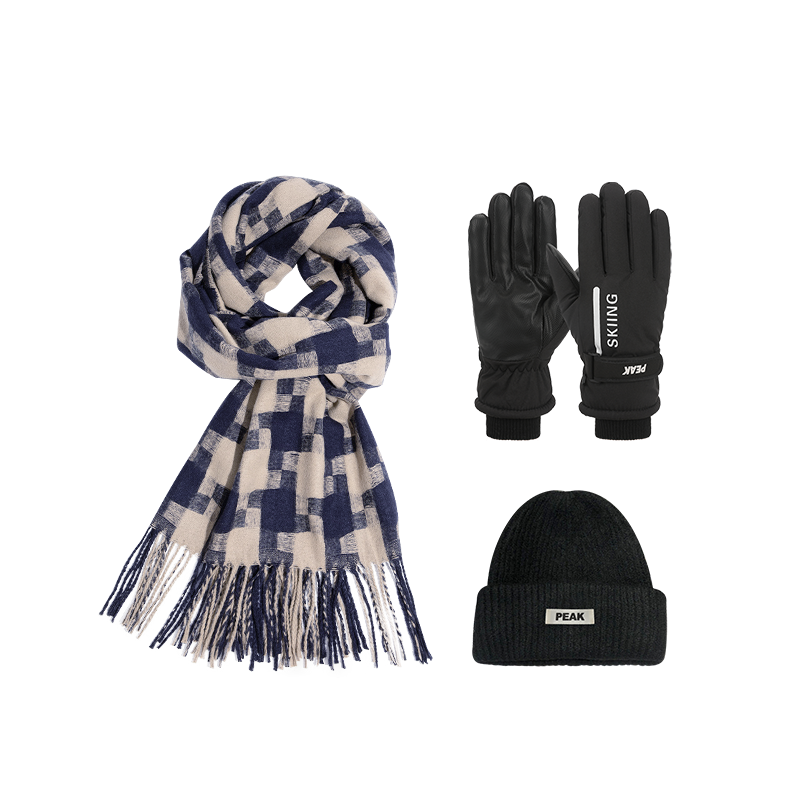 PEAK PEAK Fringe Houndstooth Knit Scarves Unisex