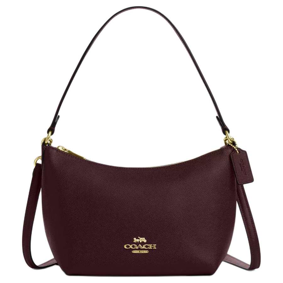COACH Cross Grain Leather Shoulder Bag, Crossbody Bag, Handbag Small Women's Merlot