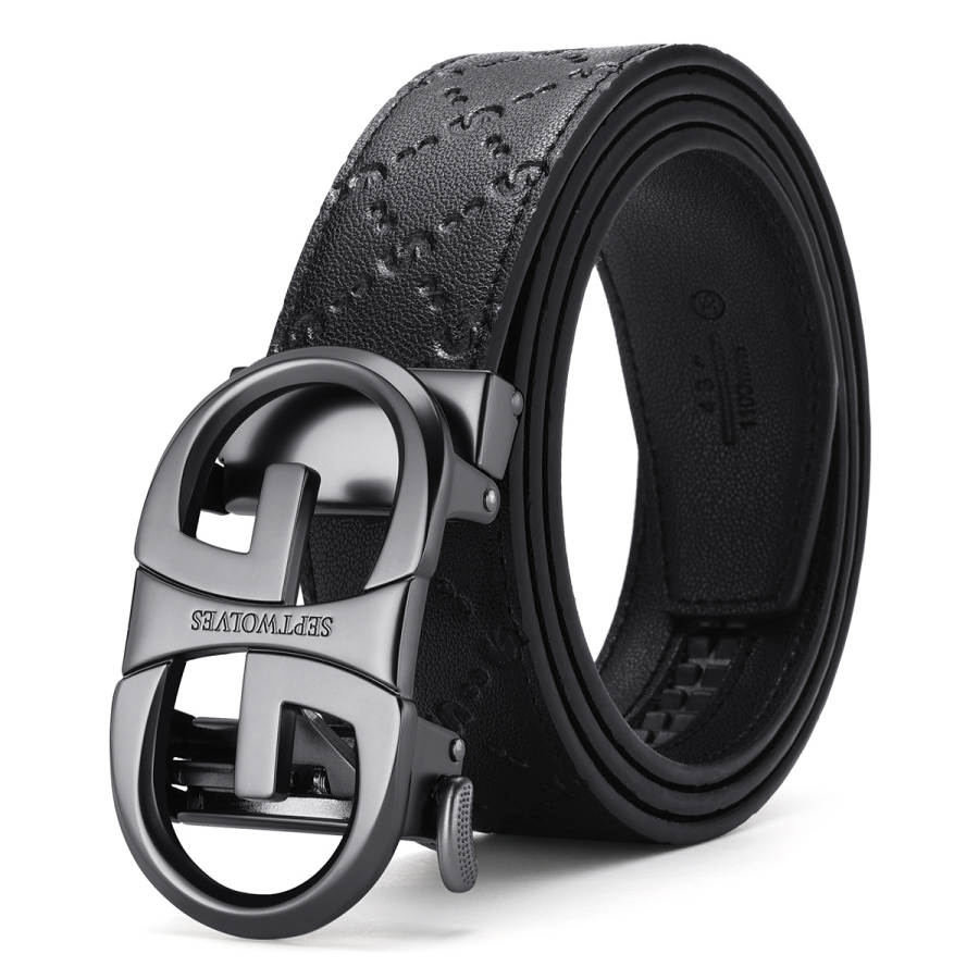 SEPTWOLVES SEPTWOLVES Zinc Alloy Leather Belts Men's Width 3.5CM