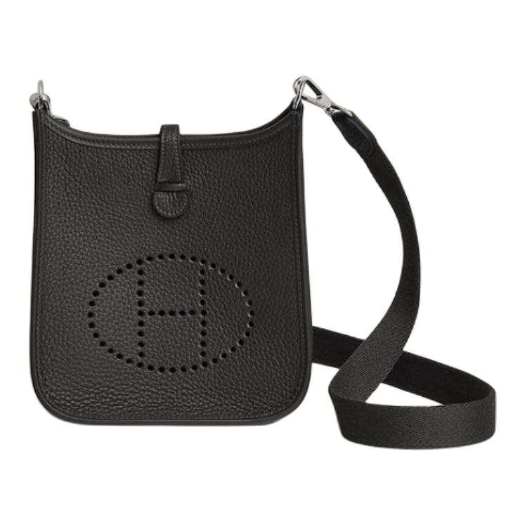 HERMES Evelyne Clemence Bullock Leather Crossbody Bag, Shoulder Bag 16 Women's 3Y Caban Black Tweed