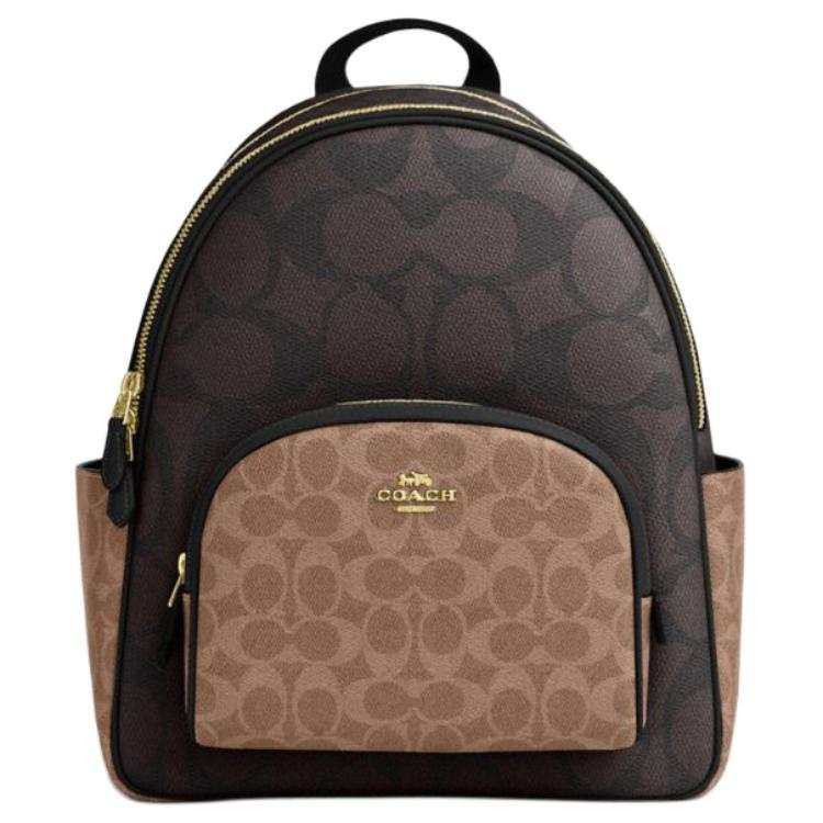 COACH Court Artificial Leather Backpack Large Women's Walnut & Brown & Yellow