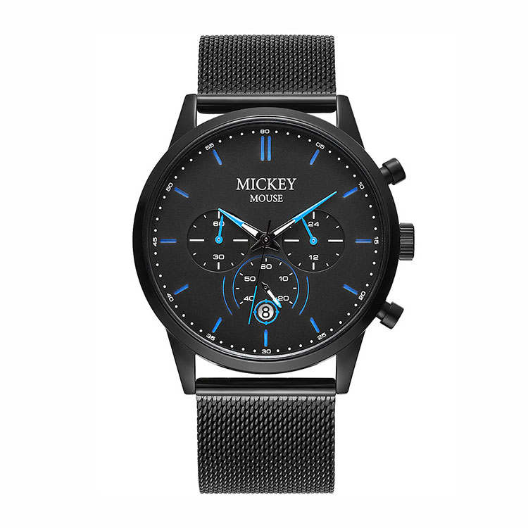 Disney 30m Waterproof Quartz Movement Alloy Strap Watch Men's Watches Black Dial