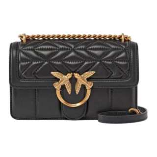 PINKO Cow Leather Swallow Bag, Shoulder Bag, Crossbody Bag Small Women's Black