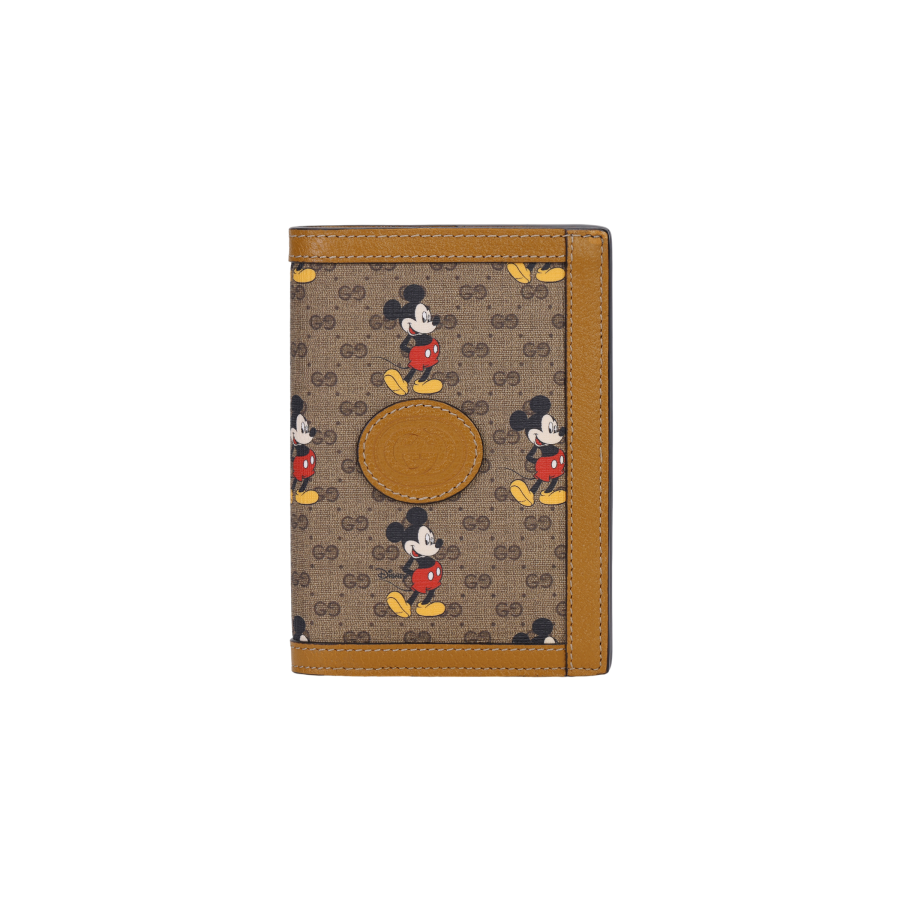 GUCCI Canvas With Leather Passport Holder Small Unisex Ebony & Brown