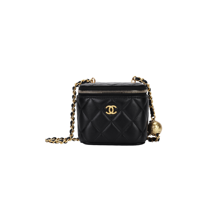 CHANEL 24K Gold Ball Lambskin Square Vanity Mini Bag Women's Black