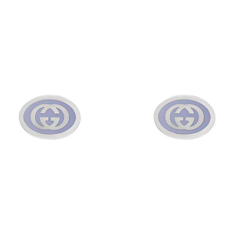 GUCCI GG 925 Sterling Silver Enamel Earrings Unisex Light Purple