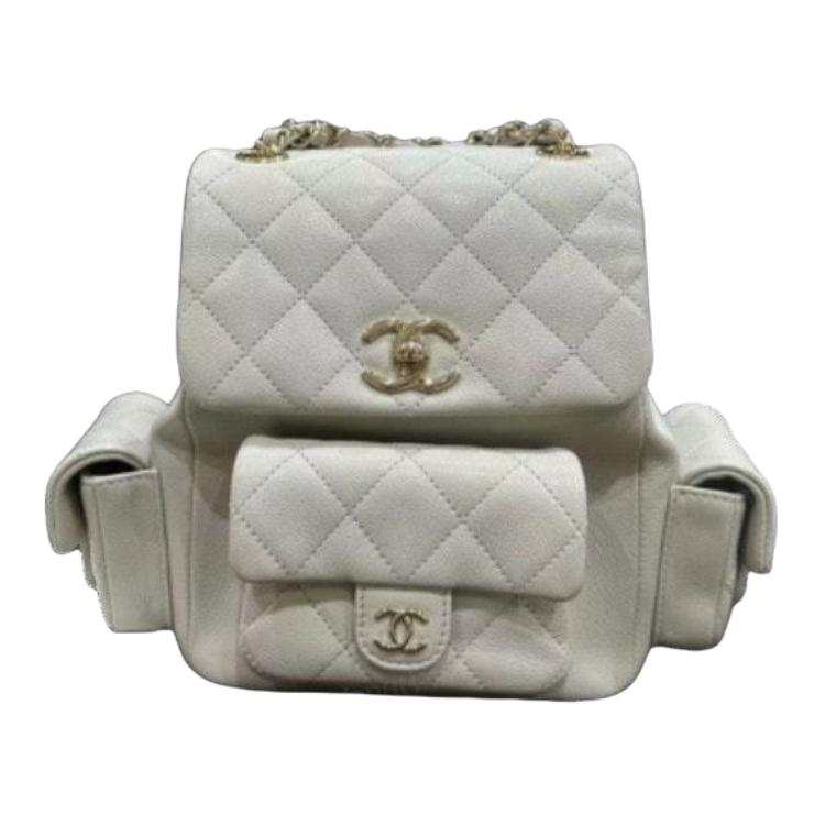 CHANEL Duma Grain Bright Calfskin Backpack Women's Light Gray