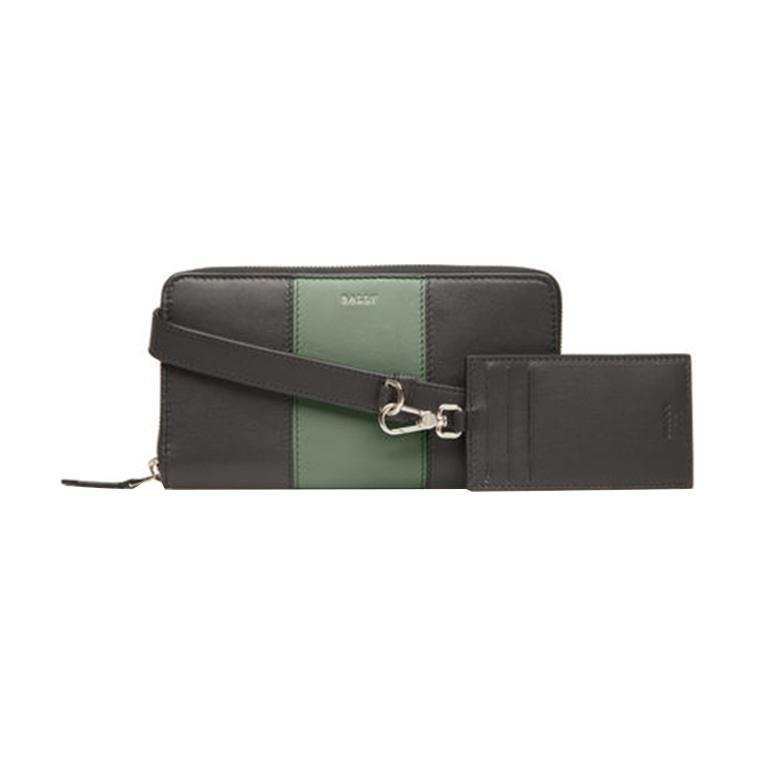 BALLY Cow Leather Card Holder, Wallet Small Men's Black Green Multicolor