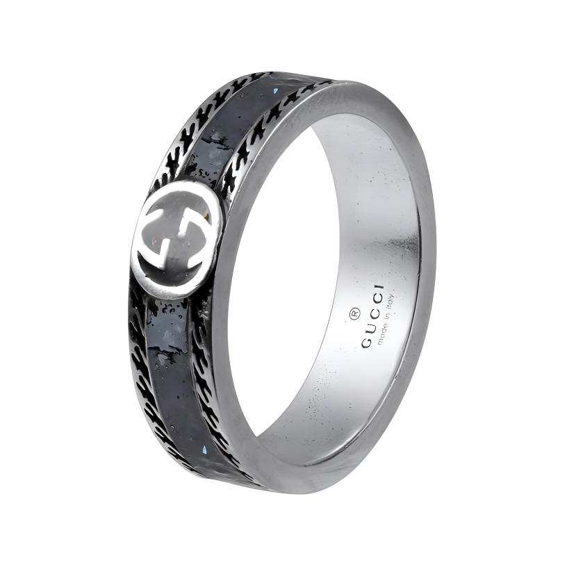 GUCCI GG 925 Sterling Silver Enamel Rings Women's Black