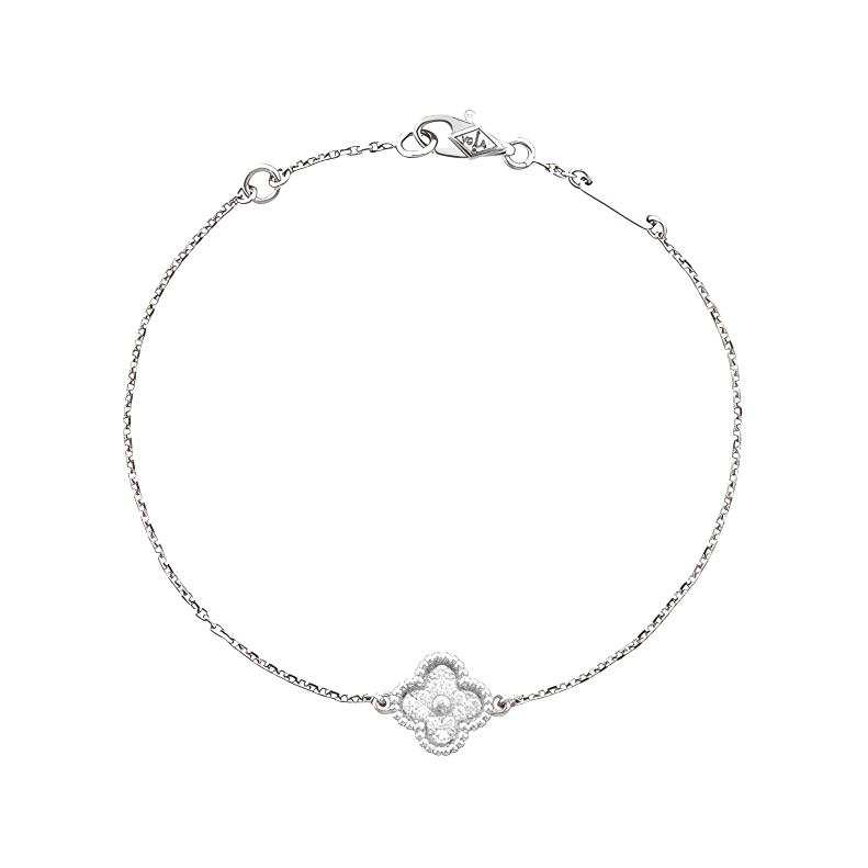 Van Cleef & Arpels Alhambra 18K Gold Diamond Bracelets Unisex White Gold