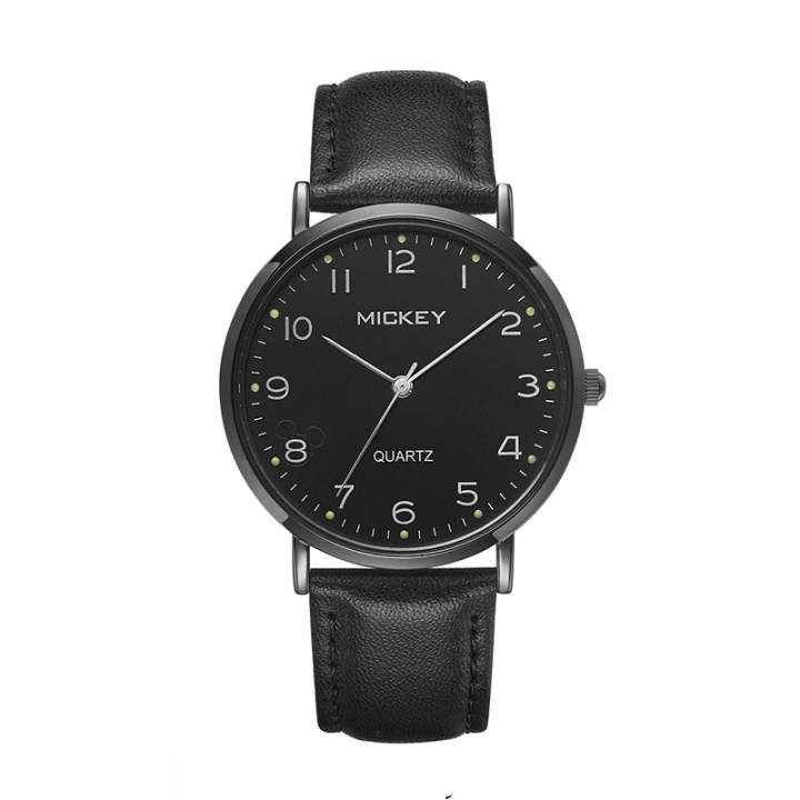 Disney Disney Men's Watch Students Quartz Movement Leather Strap Watch Men's Watches Black Dial