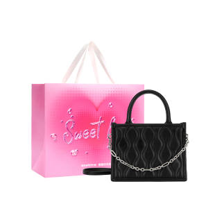 ONE TIME Synthetic Leather Wave Bag, Chain Bag, Small Square Bag, One Shoulder Handbag Small Women's White/Black