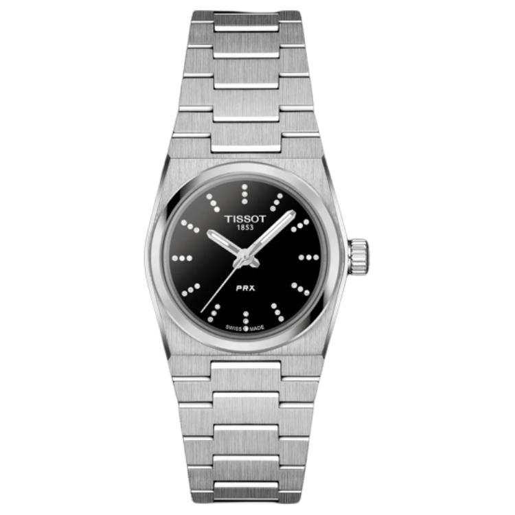 TISSOT PRX Quartz Movement 100m Waterproof Women's Watch 25mm Black Dial Stainless Steel Watchband