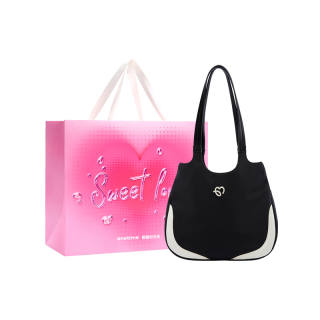 ONE TIME Fabric Tote Bag, Shopping Bag, Shoulder Bag Medium Women's Black White