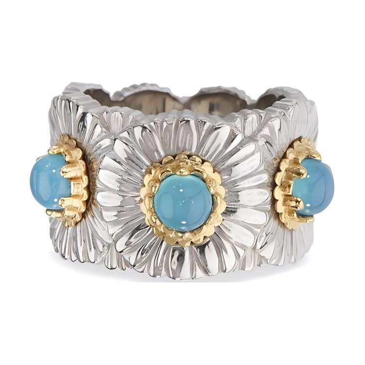 BUCCELLATI 925 Sterling Silver Agate Palladium Plated, Gold Plated Rings Unisex Silver/Blue