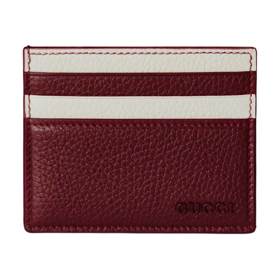 GUCCI Leather Card Holder Men's Red+Ivory