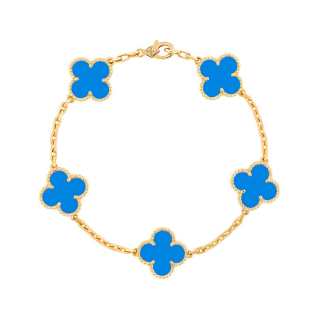 Van Cleef & Arpels Alhambra 18K Gold Blue Agate Bracelets Unisex Gold