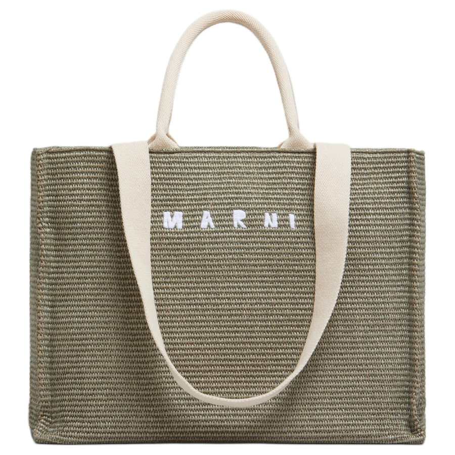 MARNI Cotton Tote Bag, Shopping Bag, Shoulder Bag, Handbag Large Women's Gray Olive