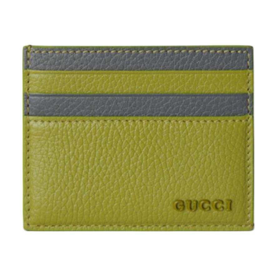 GUCCI Leather Card Holder Men's Green & Gray
