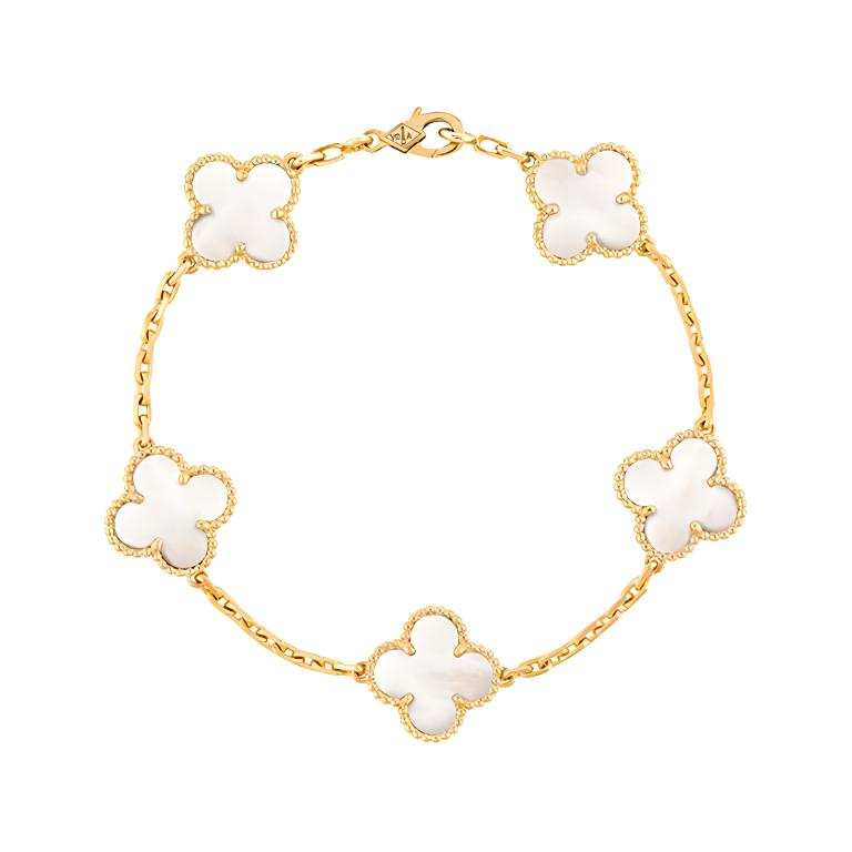 Van Cleef & Arpels Alhambra 18K Gold, White Mother Of Pearl Bracelets Unisex Gold