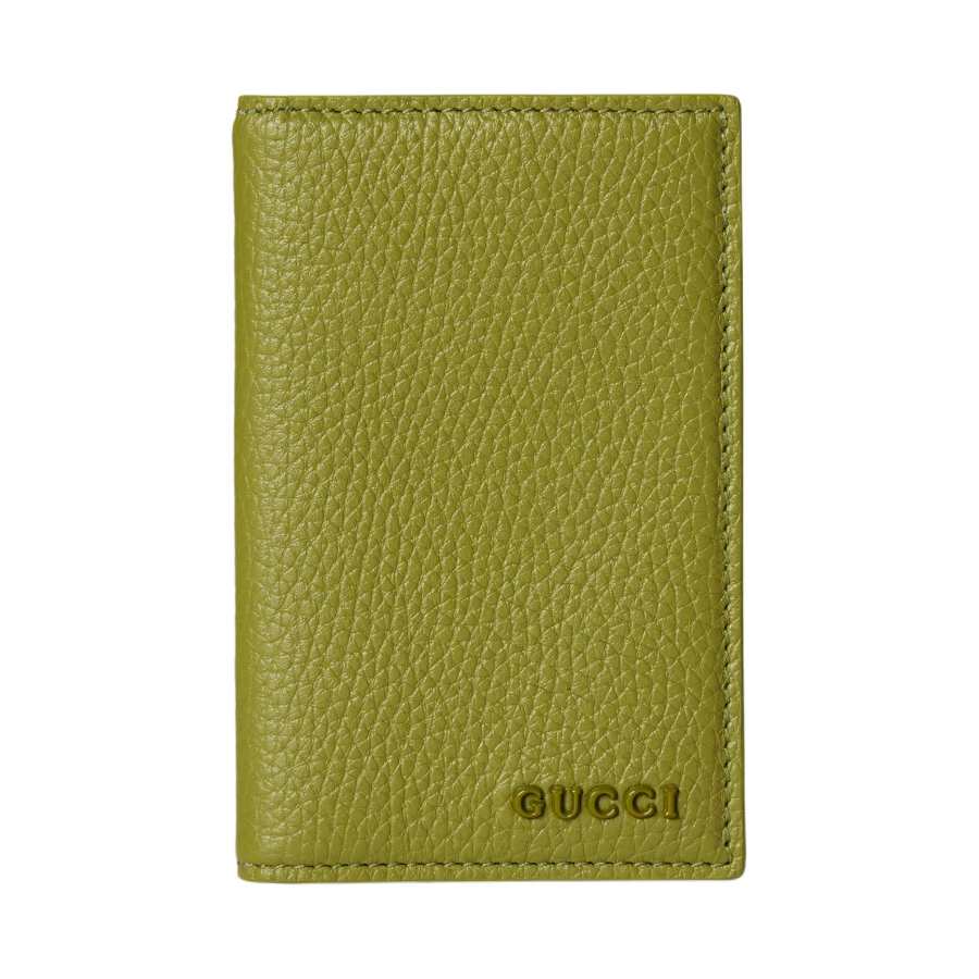 GUCCI Leather Card Holder Unisex Green & Gray