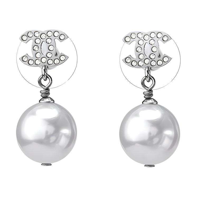 Chanel 2016 Plated Cc Rhinestone Faux Pearl Drop Push Back Earrings costume earrings