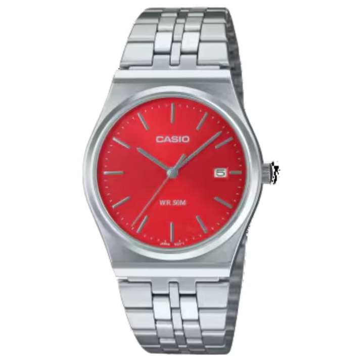 CASIO CASIO Quartz Movement Stainless Steel Strap Watch Men's Watches Red Watch Dial