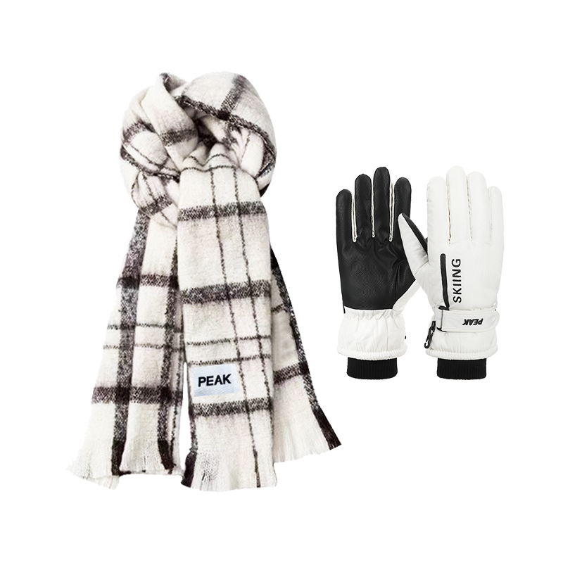 PEAK PEAK Mohair Knit Scarves Unisex Black White Plaid