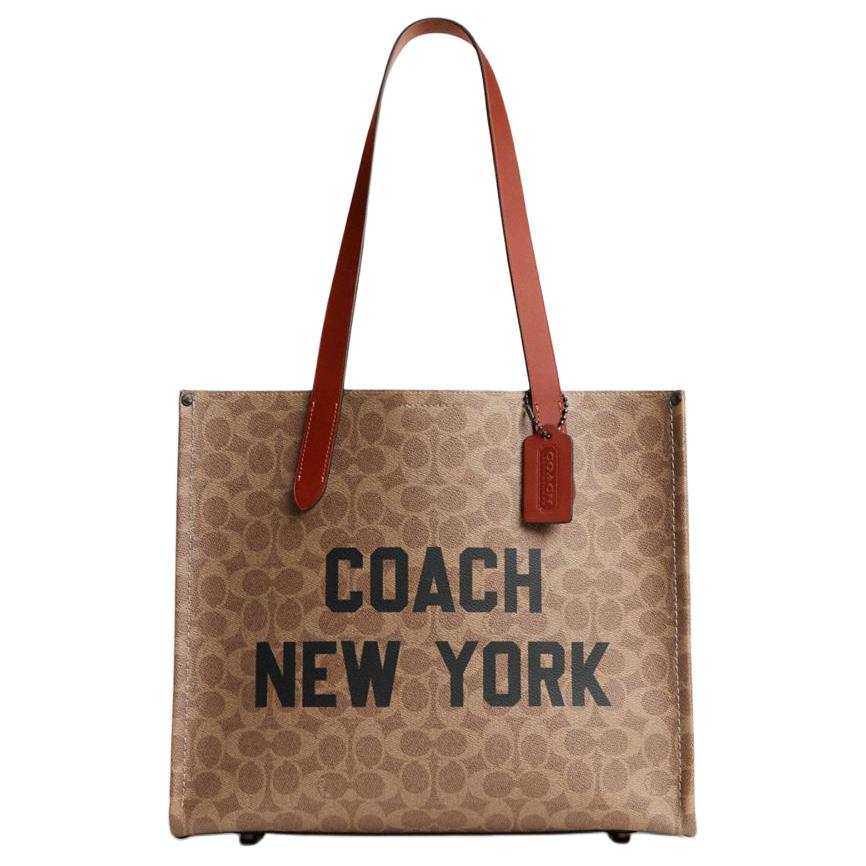 COACH Relay Artificial Leather With Cow Leather Tote Bag, Shopping Bag, Shoulder Bag Large Men's Brown Yellow