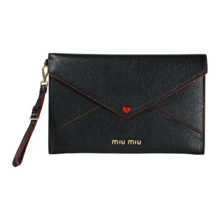 MIU MIU Lambskin Envelope Bag, Clutch Women's Black