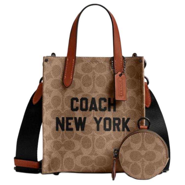COACH Relay Artificial Leather Tote Bag, Shopping Bag, Shoulder Bag, Crossbody Bag, Handbag Small Unisex Brown Yellow