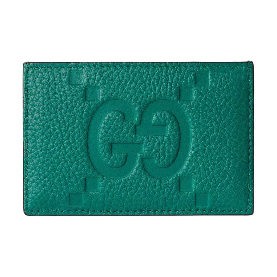 GUCCI Grain Leather Card Holder Unisex Green
