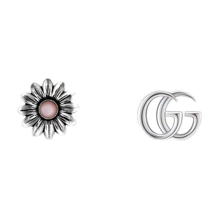 GUCCI GG 925 Sterling Silver Stud Earrings Women's Silver/Pink