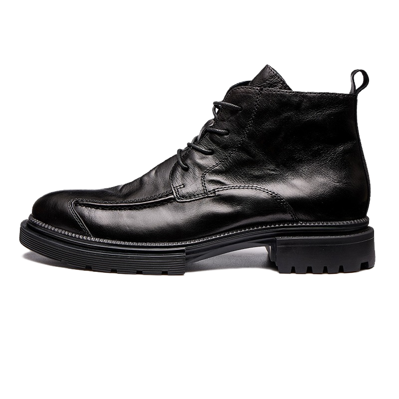 Brounvanm Brounvanm Top Grain Cow Leather Short Combat Boots 4cm Men's