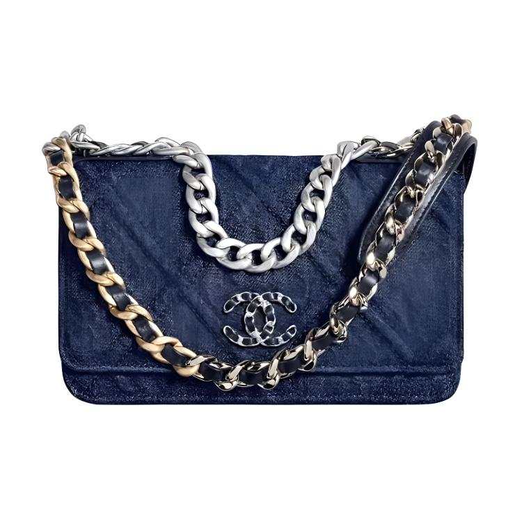 CHANEL 19BagWOC Denim Chain Bag Wallet Women's Dark Blue