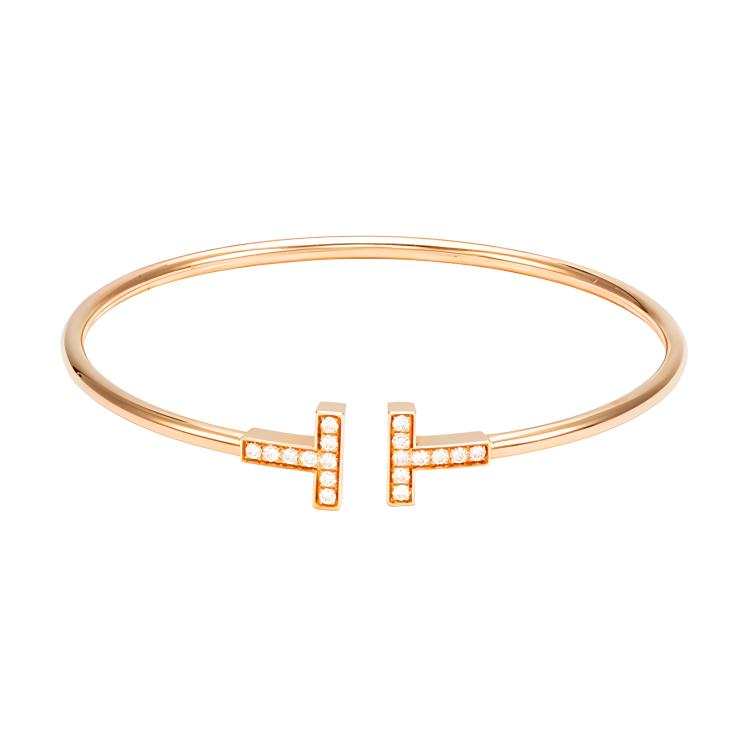 TIFFANY & CO. Pre Owned 10s 18K Rose Gold T Wire Diamond Bracelet