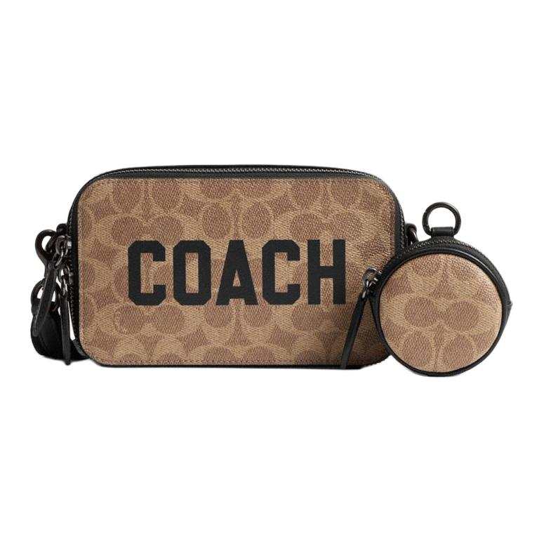 COACH Artificial Leather With Cow Leather Shoulder Bag, Crossbody Bag Small Women's Brown Yellow