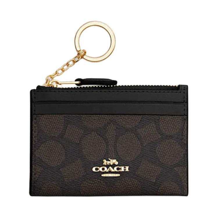 COACH Skinny Id Case Artificial Leather, Plastic Card Holder Women's Walnut & Black