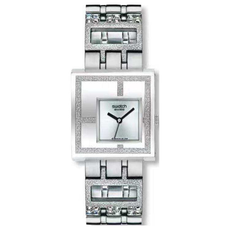 SWATCH Quartz Movement 30m Waterproof Women's Watch 32.3*34.5mm Silver Dial Stainless Steel Case