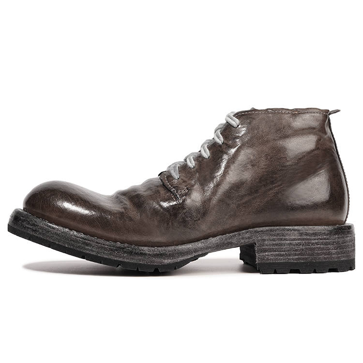 Dreambox Dreambo Horse Leather Short Combat Boots 3.5cm Women's