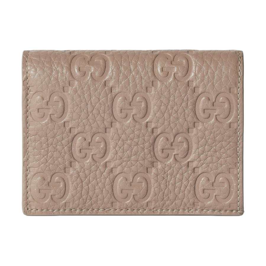 GUCCI GG Emblem Leather Wallet Mini Women's Taupe