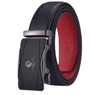 LAORENTOU Top Grain Cow Leather Belts Men's Red Width 3.5cm