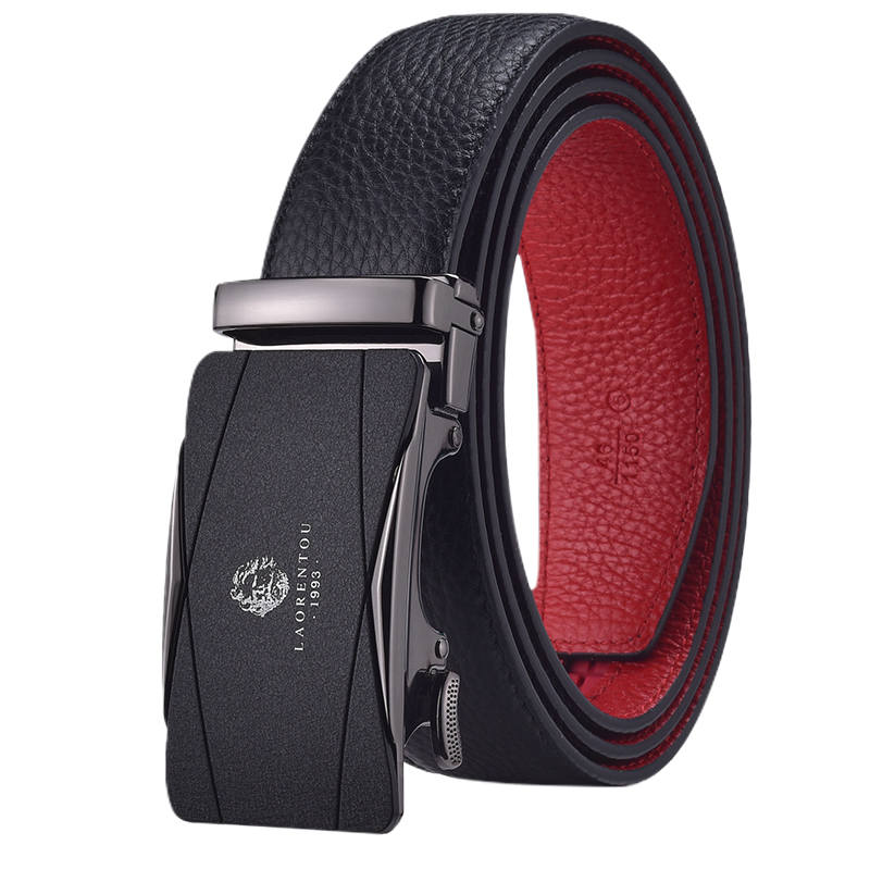 LAORENTOU LAORENTOU Top Grain Cow Leather Belts Men's Red Width 3.5cm