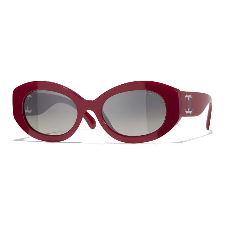 CHANEL CHANEL Irregular Shape Sunglasses Women's Red