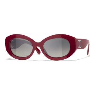 CHANEL Irregular Shape Sunglasses Women's Red