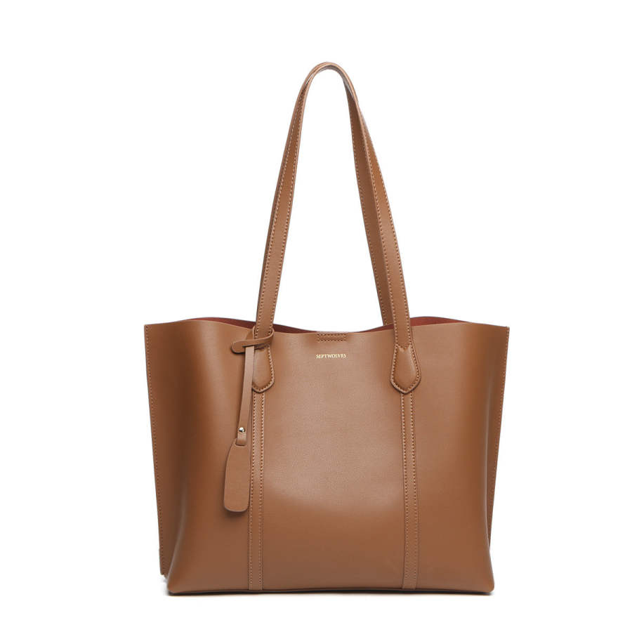 SEPTWOLVES Cow Leather Tote Bag, Shoulder Bag Women's Brown