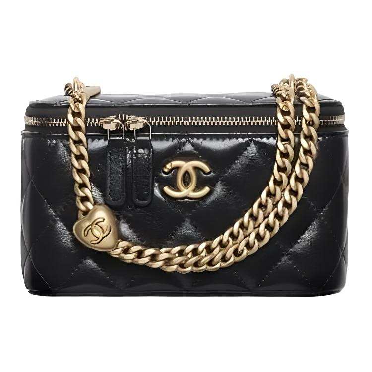 CHANEL Sheepskin Material Gold Metal Handbag, Shoulder Bag Women's Black